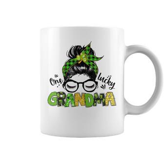 One Lucky Grandma Messy Bun Leopard St Patricks Day Coffee Mug | Favorety AU