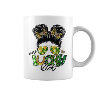 One Lucky Kid Messy Bun Shamrock St Patricks Day Coffee Mug | Favorety CA