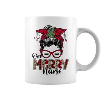 One Merry Nurse Messy Bun Tee Christmas Scrubs For Nurses Coffee Mug | Favorety AU