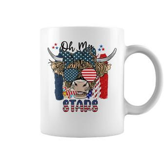 Patriotic Oh My Stars Highland Cow With 4Th July Coffee Mug - Seseable