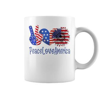 Peace Love America 4Th July Patriotic Sunflower Heart Sign V3 Coffee Mug - Seseable