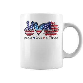 Peace Love America Flag Sunflower 4Th Of July Memorial Day Coffee Mug - Seseable