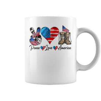 Peace Love America Vintage 4Th Of July Western America Flag Coffee Mug - Seseable