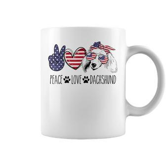 Peace Love Dachshund 4Th Of July Patriotic American Usa Flag Coffee Mug - Seseable