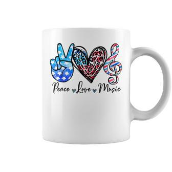 Peace Love Music Us Flag 4Th Of July Music Teacher Patriotic Coffee Mug - Seseable