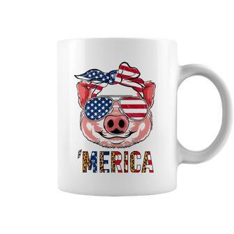 Pig Merica 4Th Of July American Flag Leopard Funny Girls Kid Coffee Mug | Mazezy