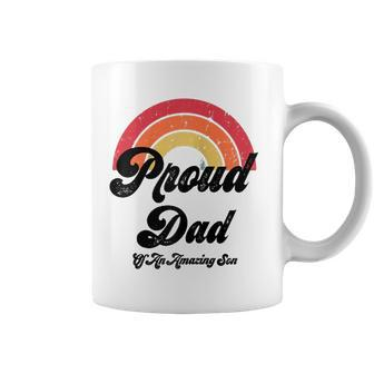 Proud Dad Of A Gay Son Lgbtq Ally Gifts Free Dad Hugs Bi Raglan Baseball Tee Coffee Mug | Mazezy