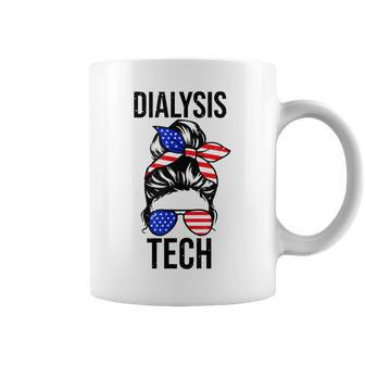 Proud Messy Bun American Dialysis Tech Nurse 4Th Of July Usa Coffee Mug - Seseable