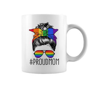 Proud Mom Messy Hair Bun Lgbtq Rainbow Flag Lgbt Pride Ally V3 Coffee Mug - Seseable