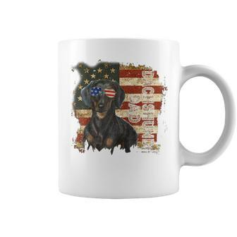 Retro Best Dachshund Dad Ever American Flag 4Th Of July Coffee Mug - Seseable