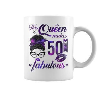 This Queen Makes 50 Look Fabulous 50Th Birthday Messy Bun Coffee Mug - Seseable
