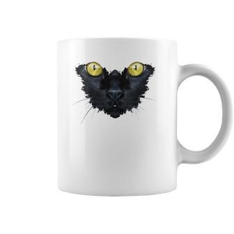 Womens Black Cat Yellow Eyes Kitty Kitten Cat Face Coffee Mug | Mazezy UK