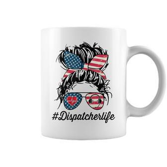 Womens Dispatcher Messy Bun American Us Flag 4Th Of July Coffee Mug - Seseable