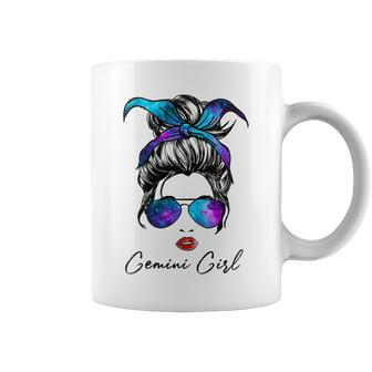 Womens Gemini Girl Zodiac Sign Horoscope Birthday Messy Bun Galaxy Coffee Mug - Seseable