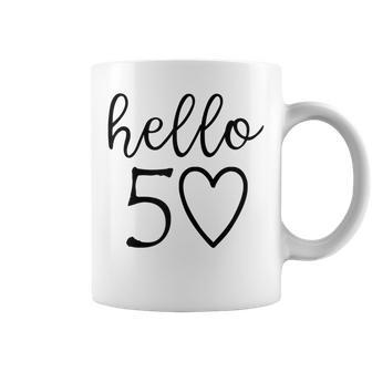 Womens Hello 50 Fifty Heart 50Th Birthday 50 Years Old Coffee Mug - Seseable