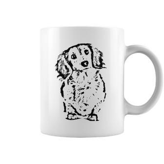Womens Long Hair Dachshund Lover Gift Doxie Mom Dad Cute Wiener Dog V-Neck Coffee Mug | Mazezy