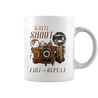 Write Shoot Edit Repeat Steampunk Flash Filmmaker Coffee Mug | Mazezy