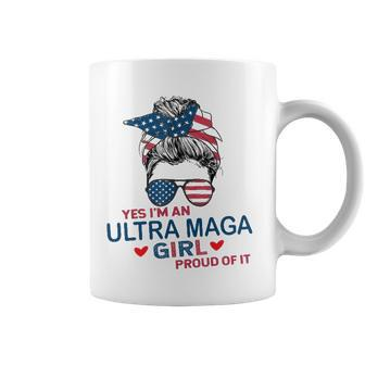Yes Im An Ultra Maga Girl Proud Of It Usa Flag Messy Bun Coffee Mug | Mazezy