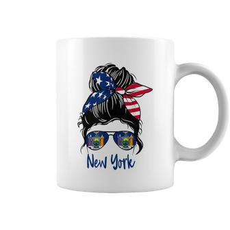 New York Girl New York Flag State Girlfriend Messy Bun Coffee Mug - Monsterry DE