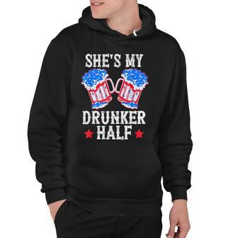 4Th Of July Matching Couple Shes Is My Drunker Half Hoodie - Seseable