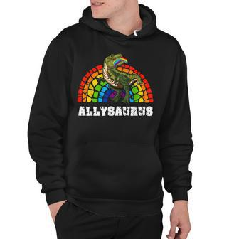 Allysaurus Dinosaur In Rainbow Flag For Ally Lgbt Pride V3 Hoodie - Seseable
