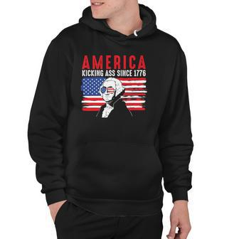 America Kicking Ass Since 1776 Funny George Washington Hoodie - Thegiftio UK