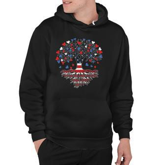 American Tree 4Th Of July Usa Flag Hearts Roots Patriotic Hoodie | Mazezy UK