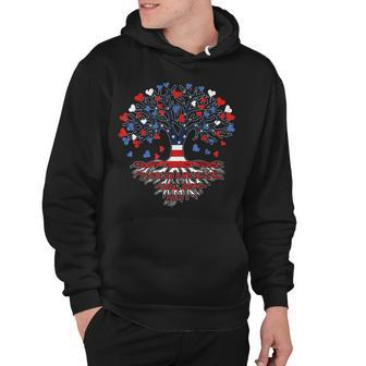American Tree 4Th Of July Usa Flag Hearts Roots Patriotic Hoodie - Seseable