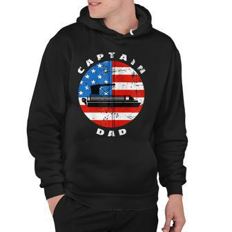 Captain Dad Pontoon Boat Retro Us Flag 4Th Of July Boating Zip Hoodie - Seseable