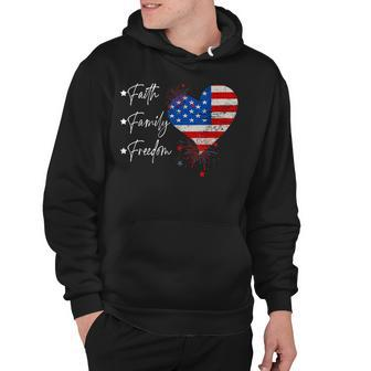 Faith Family Freedom American Flag Heart Happy 4Th Of July Hoodie - Seseable