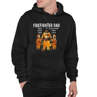 Firefighter Dad Sons First Hero Daughters First Love Hoodie - Thegiftio UK