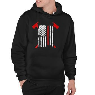 Firefighter Red Line Us Flag Crossed Axes Printed Back Hoodie | Mazezy