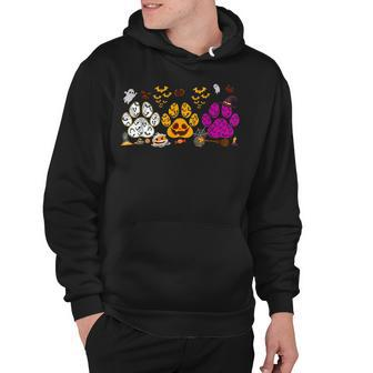 Funny Paw Print Halloween Dog Candy Pumpkin Ghost Dog Lovers Hoodie - Seseable