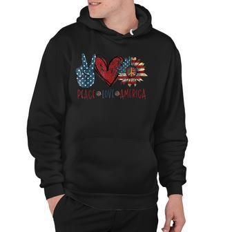 Funny Peace Love America Sunflower Hippie 4Th Of July Hoodie - Seseable