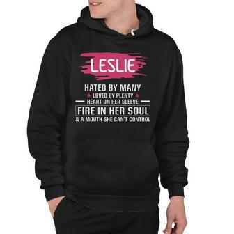 Leslie Name Gift Leslie Hated By Many Loved By Plenty Heart On Her Sleeve Hoodie - Seseable