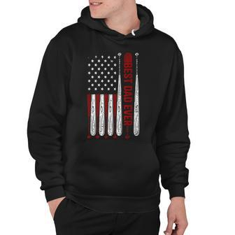 Mens Best Dad Coach Ever Baseball American Flag 4Th Of July Hoodie - Seseable