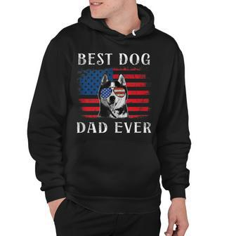Mens Best Dog Dad Ever Husky American Flag 4Th Of July Hoodie - Seseable