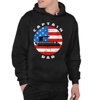 Mens Captain Dad Pontoon Boat Retro Us Flag 4Th Of July Boating Hoodie - Seseable
