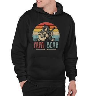 Mens Cute Papa Bear Vintage Fathers Day Retro Dad Guitar Hoodie | Mazezy