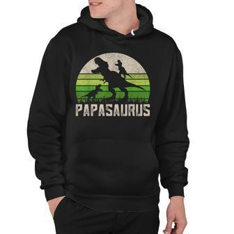 Mens Funny Grandpa Papasaurus Dinosaur 2 Kids Fathers Day Hoodie - Seseable