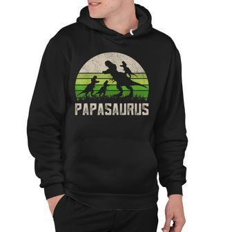 Mens Funny Grandpa Papasaurus Dinosaur 3 Kids Fathers Day Hoodie - Seseable