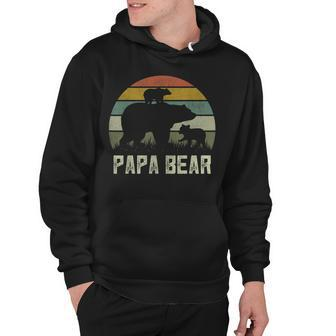 Mens Funny Papa Bear Cub 2 Kids Fathers Day Grandpa Hoodie - Seseable