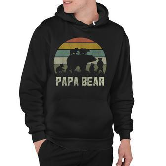 Mens Funny Papa Bear Cub 5 Kids Fathers Day Grandpa Hoodie - Seseable