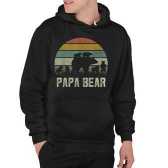 Mens Funny Papa Bear Cub 6 Kids Fathers Day Grandpa Hoodie - Seseable