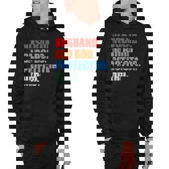 Mens Husband Daddy Protector Hero Fathers Day Funny Dad Bod Papa Hoodie - Thegiftio