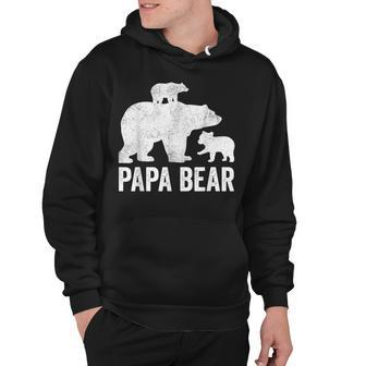 Mens Papa Bear Fathers Day Grandad Fun 2 Cub Kid Grandpa Hoodie - Seseable