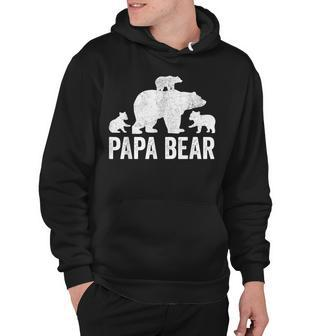 Mens Papa Bear Fathers Day Grandad Fun 3 Cub Kid Grandpa Hoodie - Seseable