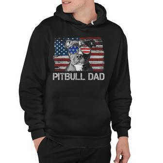 Mens Pitbull Dad American Flag 4Th Of July Patriotic Dog Lover Hoodie - Seseable