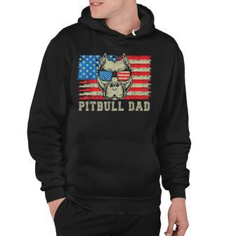 Mens Pitbull Dad American Pit Bull Dog Us Flag 4Th Of July Hoodie - Seseable