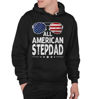 Mens Retro Fathers Day Family All American Stepdad 4Th Of July Hoodie - Seseable